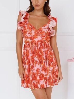 Sweet Pot Sweetpot the Label orange pink plisse frilly getaway dress 6 NWT